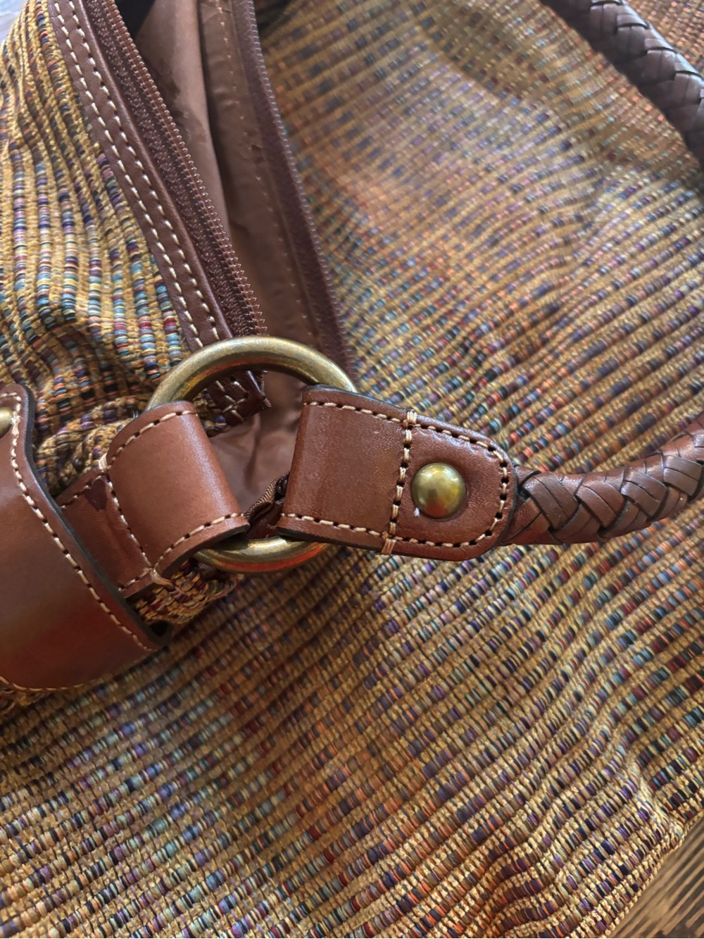 Fossil Brown Multi-Tone Woven Shoulder Bag with Leather Trim - Picture 5 of 5